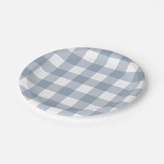 Bauernhof Rustic Blue Gray Buffalo Karierter Platz Pappteller (Schrägansicht)