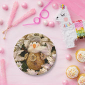 Bauernhof Rustic Burlap Snowman Poinsettia Holiday Pappteller (Party)