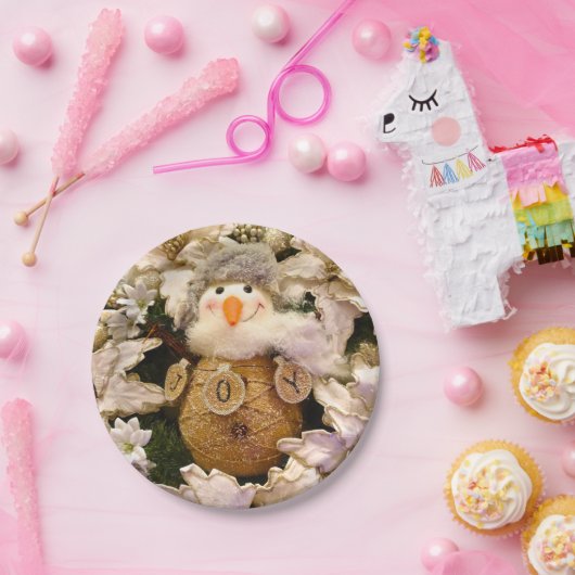 Bauernhof Rustic Burlap Snowman Poinsettia Holiday Pappteller (Party)