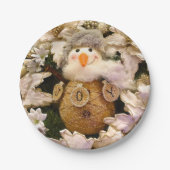 Bauernhof Rustic Burlap Snowman Poinsettia Holiday Pappteller (Vorderseite)