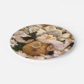 Bauernhof Rustic Burlap Snowman Poinsettia Holiday Pappteller (Schrägansicht)