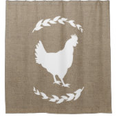 Bauernhof Rustic Imitats Burlap Laurels White Hen Duschvorhang (Vorderseite)