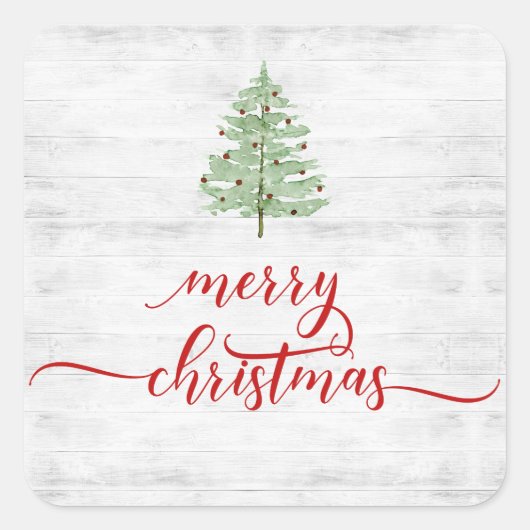 Bauernhof Rustic Shiplap Weißes Holz Weihnachten Quadratischer Aufkleber (Vorderseite)