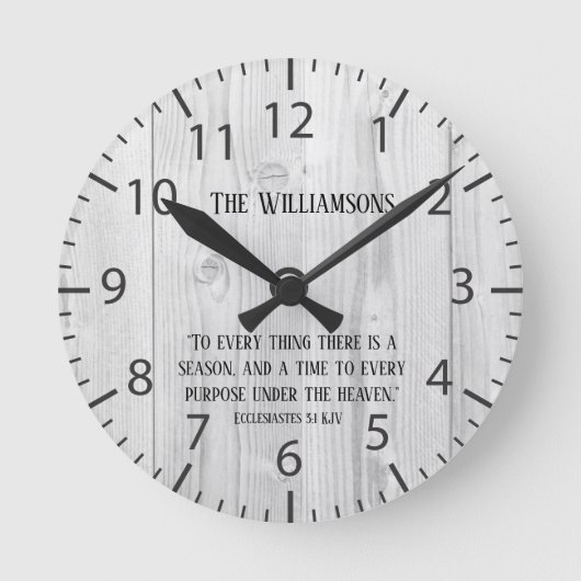 Bauernhof Rustic Wood Time Scripting Verse Familie Runde Wanduhr (Vorderseite)