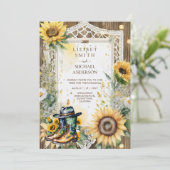 Bauernhof Rustikale Sonnenblumen Hochzeit Einladung (Stehend Vorderseite)