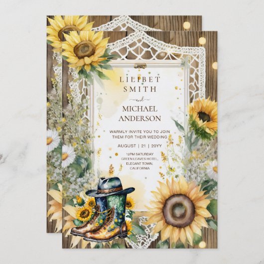 Bauernhof Rustikale Sonnenblumen Hochzeit Einladung (Vorne/Hinten)