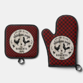 Bauernhof Rustikales Kariertes Holzhühnchen Coop C Ofenhandschuh & Topflappen-Set (Vorderseite)