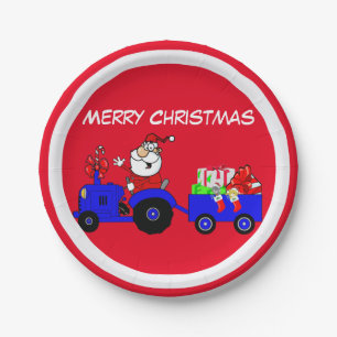 Bauernhof Santa on Traktor mit Geschenken Party Te Pappteller
