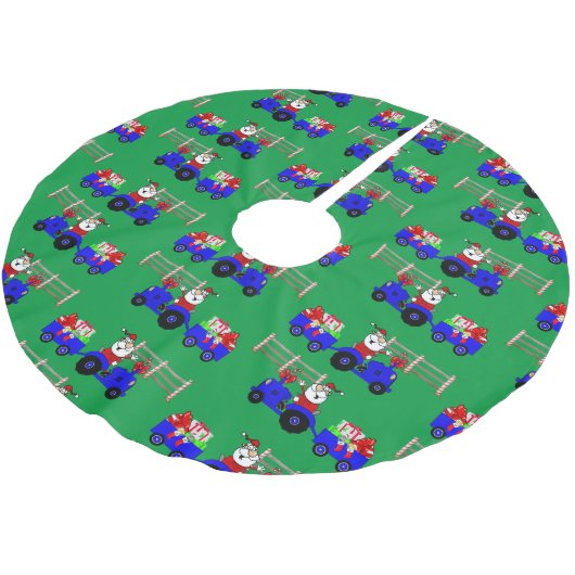 Bauernhof Santa on Traktor mit Geschenkspendern Ba Polyester Weihnachtsbaumdecke (Schrägansicht)