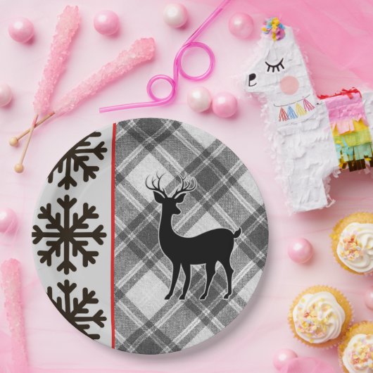 Bauernhof Schwarz-weiß Büffel Karierter Hirschschs Pappteller (Party)