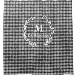 Bauernhof Schwarz/Weiß Gingham Monogram Name Duschvorhang