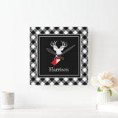 Bauernhof Schwarz-weiß Karierter Schick Hirsch Per Quadratische Wanduhr (Zuhause)