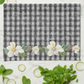 Bauernhof Schwarzer Karo Rustikale weiße Magnolia  Geschirrtuch (Gefaltet)