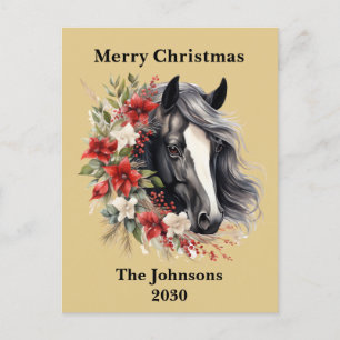 Bauernhof Schwarzes Weihnachtshorn Wreath Poinsett Feiertagspostkarte