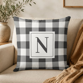Bauernhof Soft Black Gingham Karo Kariert Monogram Kissen