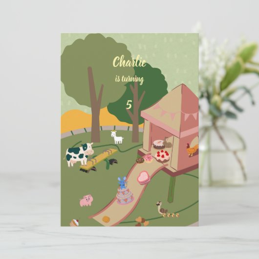 Bauernhof Spaß im Park Geburtstag Einladung (Stehend Vorderseite)