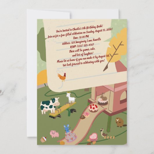 Bauernhof Spaß im Park Geburtstag Einladung (Rückseite)