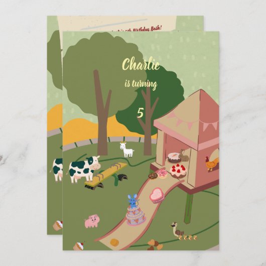 Bauernhof Spaß im Park Geburtstag Einladung (Vorne/Hinten)