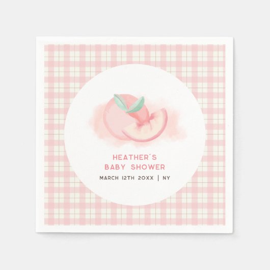 Bauernhof Sweet Pink Gingham Peach Baby Dusche Serviette (Vorderseite)
