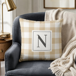 Bauernhof Tan Gray Gingham Karo Kariert Monogram Kissen
