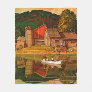 Bauernhof-Teich-Landschaft durch Met Schaeffer Fleecedecke