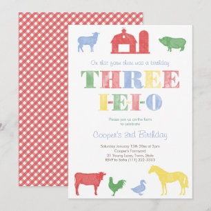 Bauernhof-Thema Drei I-E-I-O 3. Geburtstagsfeier Einladung