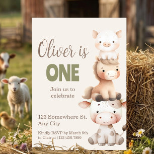 Bauernhof Tiere 1. Geburtstag Barnyard Baby Junge Einladung