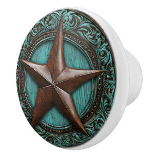 Bauernhof Türkis Cowboy Country Western Texas Star Keramikknauf