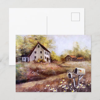 Bauernhof und Stall Rustikale Landschaft Postkarte