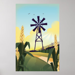 Bauernhof und Windmühle Poster