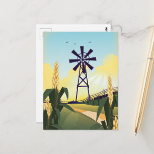 Bauernhof und Windmühle Postkarte