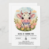 Bauernhof Wasserfarbe Elegante Kuh Geburtstag Einladung (Vorne/Hinten)