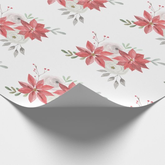 Bauernhof Wasserfarbe Poinsettias Berries & Rose Geschenkpapier (Ecke)
