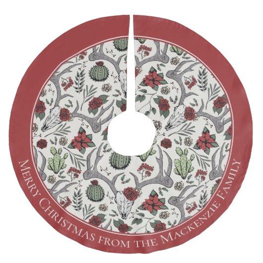 Bauernhof Weihnachten Blumentauber Schädel Antler Polyester Weihnachtsbaumdecke (Vorderseite)