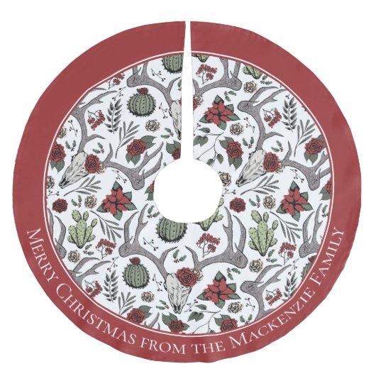 Bauernhof Weihnachten Blumentauber Schädel Antler Polyester Weihnachtsbaumdecke (Vorderseite)