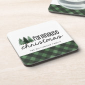 Bauernhof Weihnachten Kariert Familienname Unterse Getränkeuntersetzer (Linke Seite)