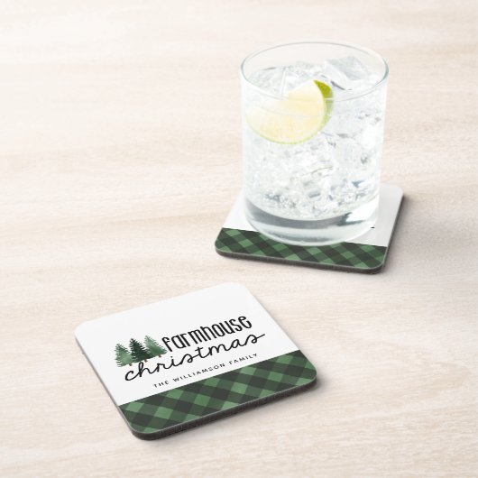 Bauernhof Weihnachten Kariert Familienname Unterse Getränkeuntersetzer (Rechte Seite)