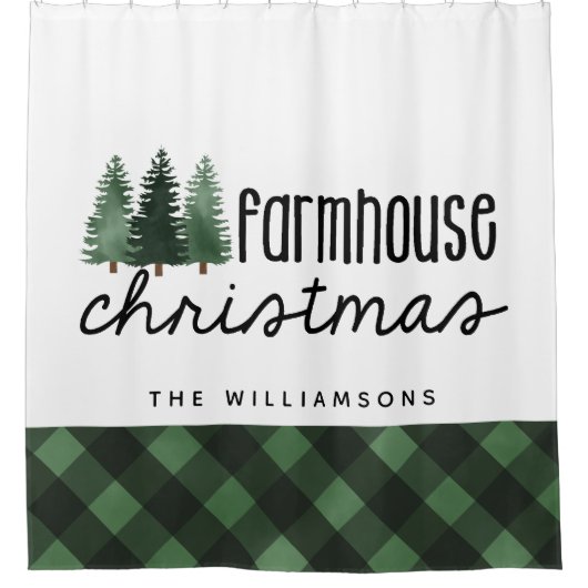 Bauernhof Weihnachten Land Kariert Familienname Duschvorhang (Vorderseite)