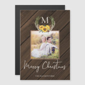Bauernhof Weihnachten Sonnenblumen Monogram Foto Magnetkarte (Vorne/Hinten)