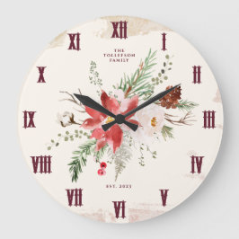 Bauernhof Weihnachten Winter Poinsettia Rustikal Große Wanduhr