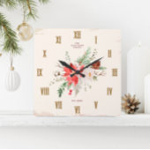 Bauernhof Weihnachten Winter Poinsettia Rustikal Quadratische Wanduhr
