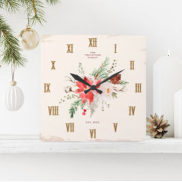Bauernhof Weihnachten Winter Poinsettia Rustikal Quadratische Wanduhr