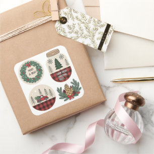 Bauernhof Weihnachtsaufkleber Set - Rustikaler Url Quadratischer Aufkleber