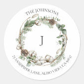 Bauernhof Weihnachtsgrün Wreath Monogram Class Runder Aufkleber (Vorderseite)