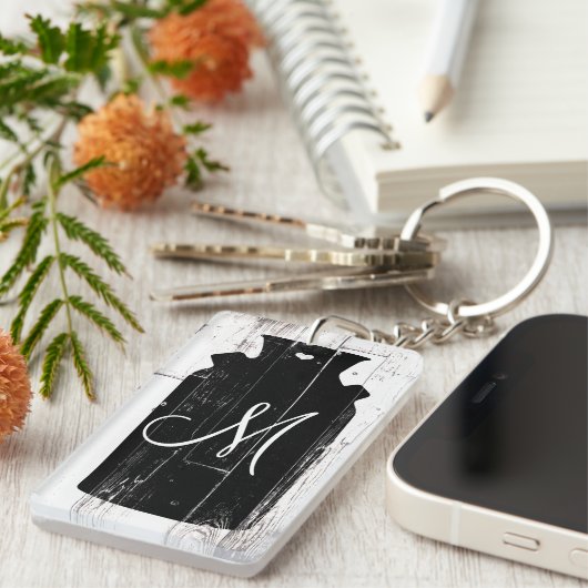 Bauernhof Weißholz Rustikales Milchjug Monogramm Schlüsselanhänger (Vorderseite rechts)