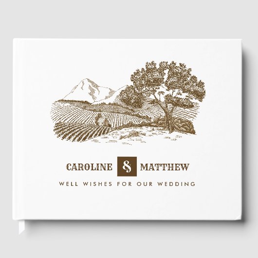 Bauernhof Zeichnend Rustikale Hochzeit Gästebuch (Vorderseite)