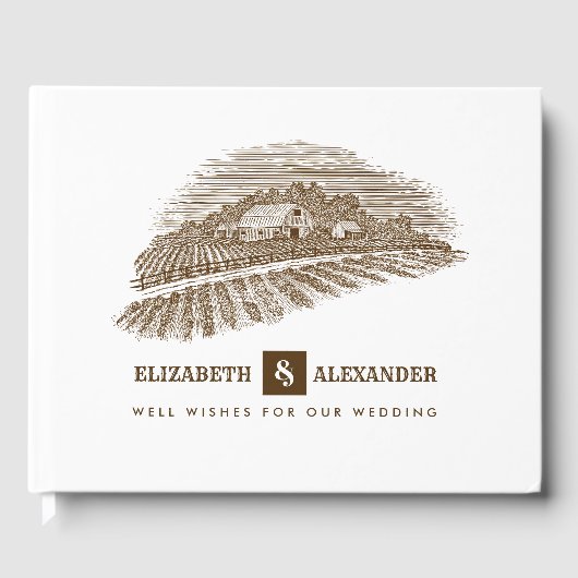 Bauernhof Zeichnend Rustikale Hochzeit Gästebuch (Vorderseite)