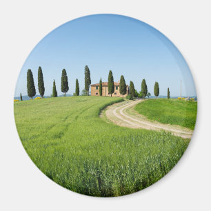 Bauernhoflandhaus mit Zypressenbäumen in Toskana Magnet
