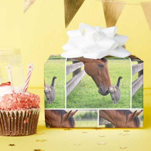 Bauernhofpferd mit getigerter Katze Geschenkpapier (Geburtstagsparty)