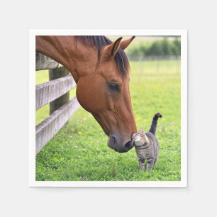Bauernhofpferd mit getigerter Katze Serviette